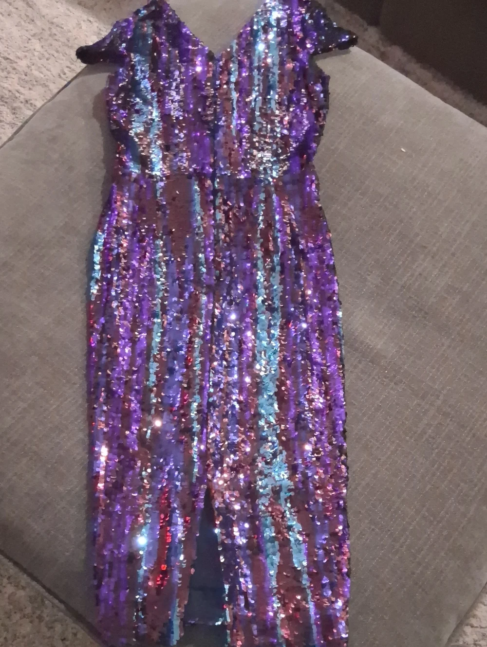NWT Dress The Population Size Medium Iridescent Purple Teal Sequin Midi Dress - Picture 11 of 13
